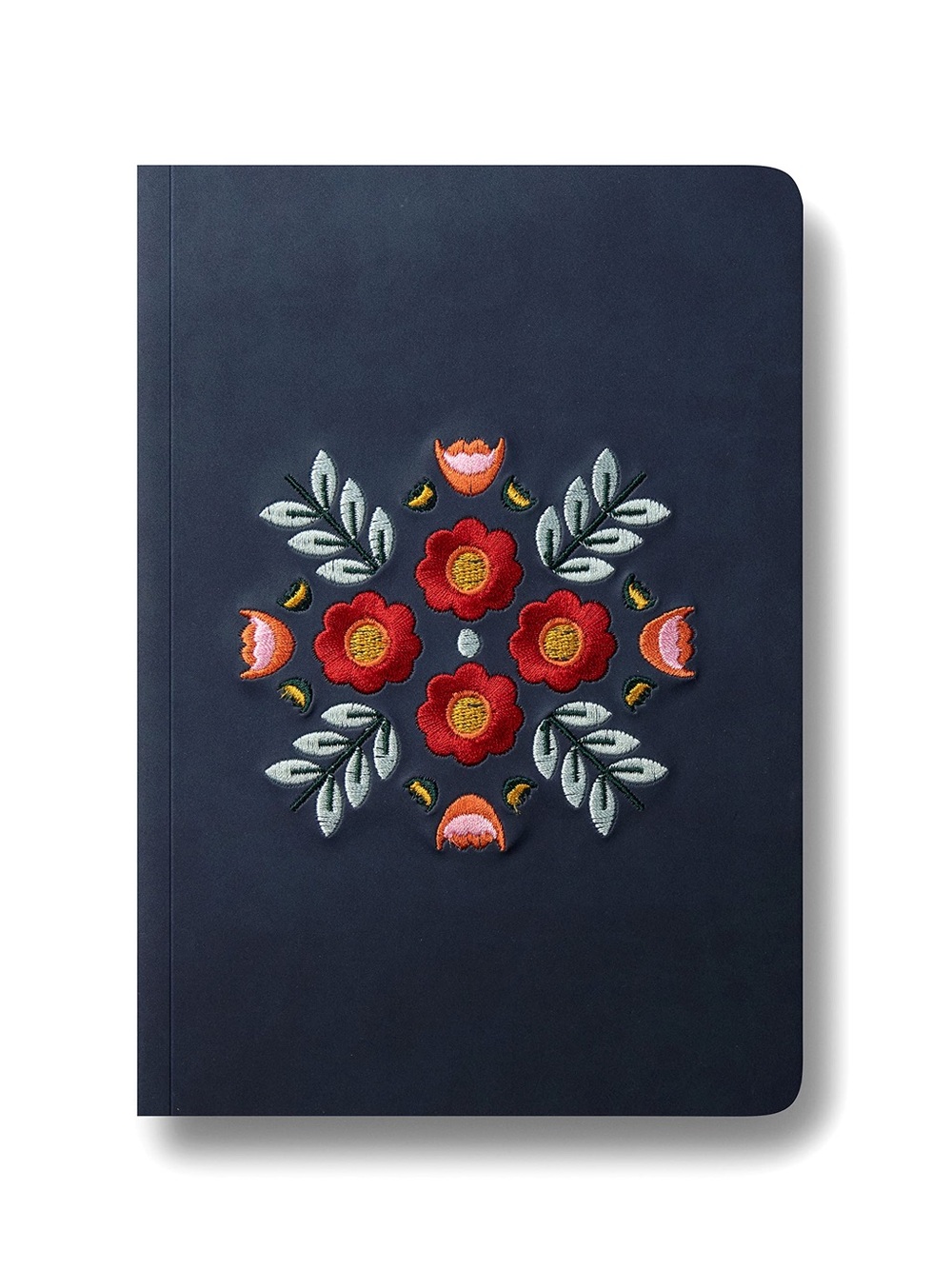 Denik Embroidered Floral Hardcover Journal - Navy